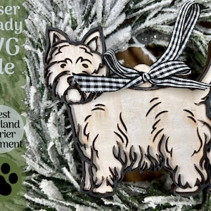 West Highland Terrier Westie SVG-Datei für Laserschneider, Hund Glowforge bereit Ornament, Weihnachten Ornament entzückender Hündchen