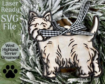 West Highland Terrier Westie SVG File for Laser Cutters, Dog Glowforge Ready Ornament, Christmas Ornament Adorable Puppy Dog