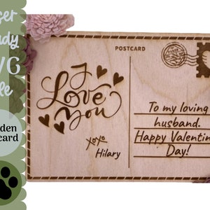 Carte postale en bois cadeau Saint-Valentin, nom personnalisé et gravure personnalisée, cadeau amusant et unique pour quelqu'un de spécial