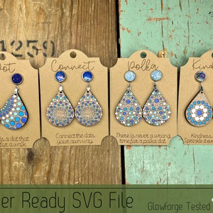 4 Dot Mandala Earring Sets met Earring Cards SVG-bestand voor Laser Cutters, Glowforge Ready Sieraden, Score Ready Cards