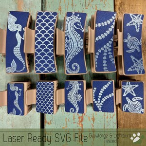 5 Under the Sea Prints Hair Clip Bundle SVG File for Laser Cutters, Large and Small Claw Hair Clip Design for Laser, Glowforge SVG File