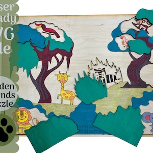 Hidden Friends Animal Puzzle SVG File for Laser Cutters, Animal Puzzle Glowforge Kids Learning SVG File, Fun School Cut File Craft Project