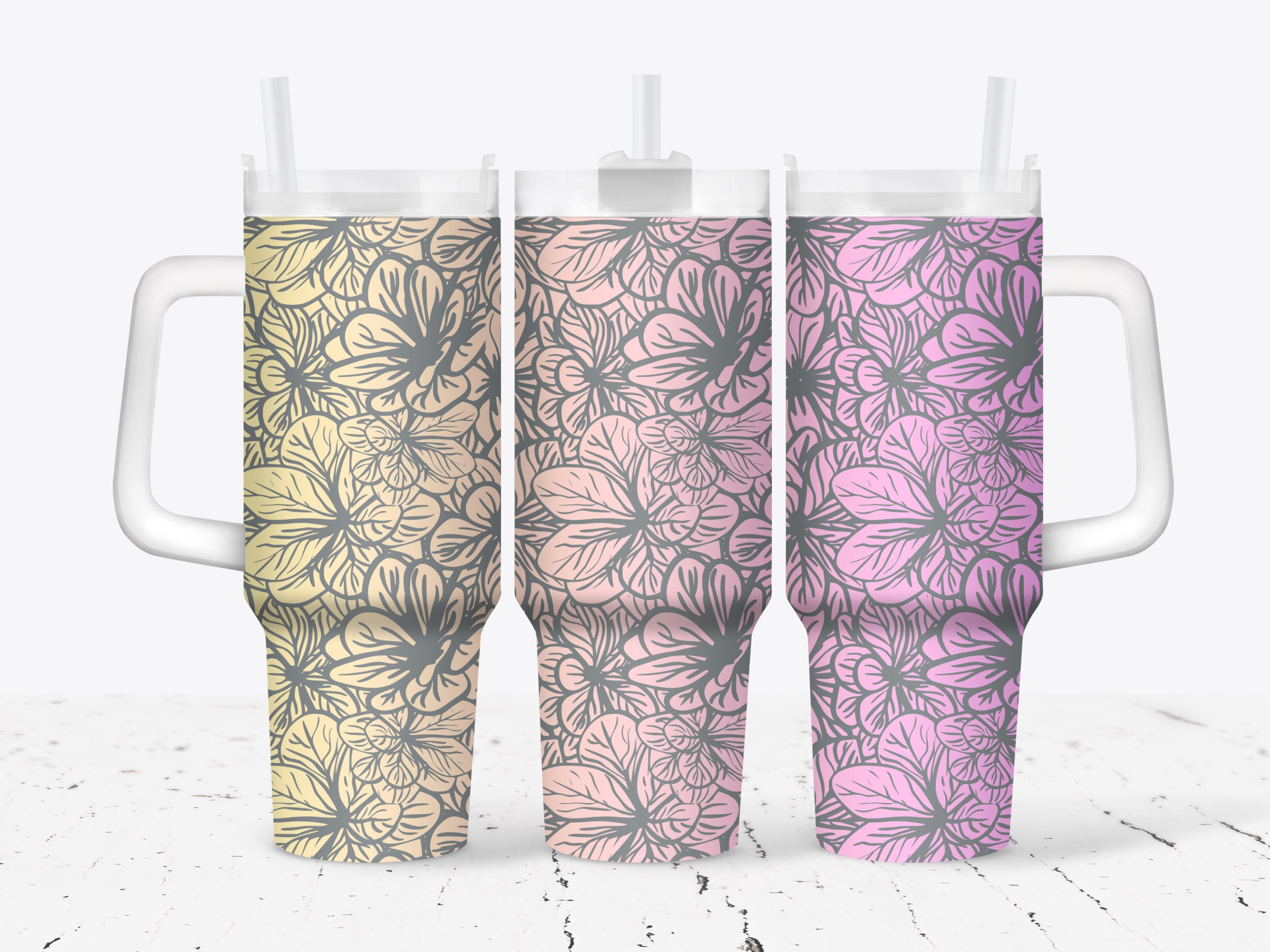 Full Floral Tumbler Wrap 40oz SVG File Laser, Engrave File for 40 Oz ...
