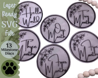 Baby Milestone SVG File, Floral Milestone Markers Laser Files, Monthly Newborn Photography Props, Glowforge SVG Files, Laser Engraving