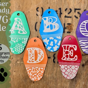 Hotel Keychain Monogram Bundle SVG file for Glowforge and Laser Cutters, 5 Animal Print Monogram Sets SVG Files,  Glowforge Project Cut File