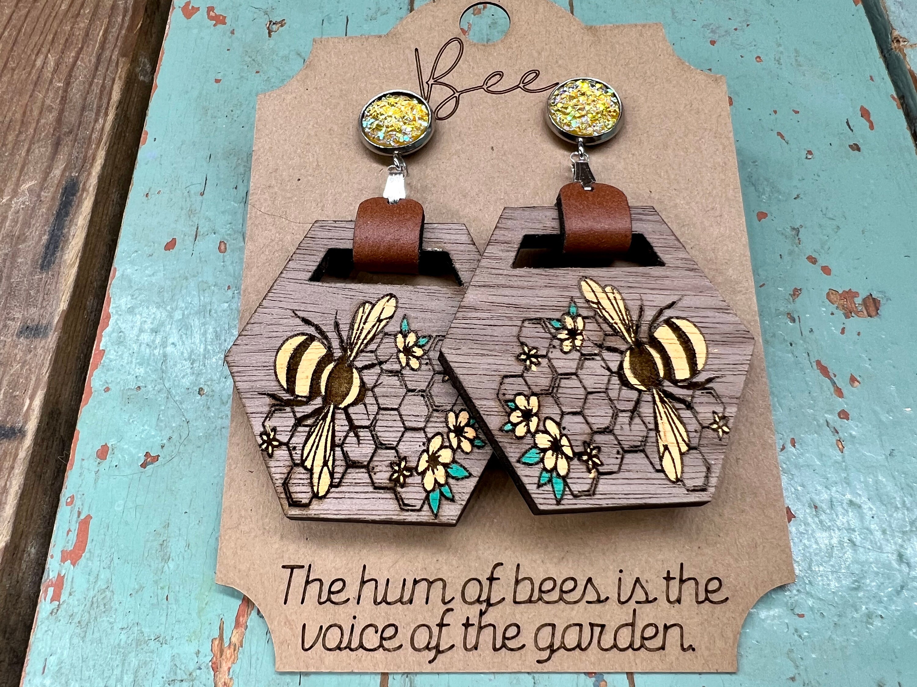 Bee Leather Loop Earring Set With Earring Card SVG File for Laser ...