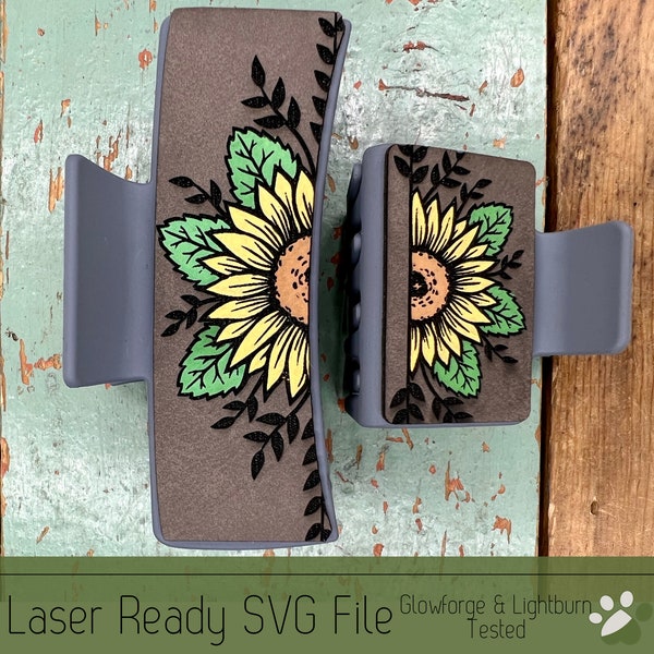 Sunflower Hair Clip SVG File for Laser Cutters, Large and Small Claw Hair Clip Design for Laser, Glowforge SVG File