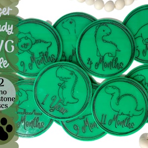 Archivo SVG de hito de bebé, marcadores de hito de dinosaurio listos para láser, accesorios de fotografía recién nacidos mensuales, archivos de corte láser, grabado láser