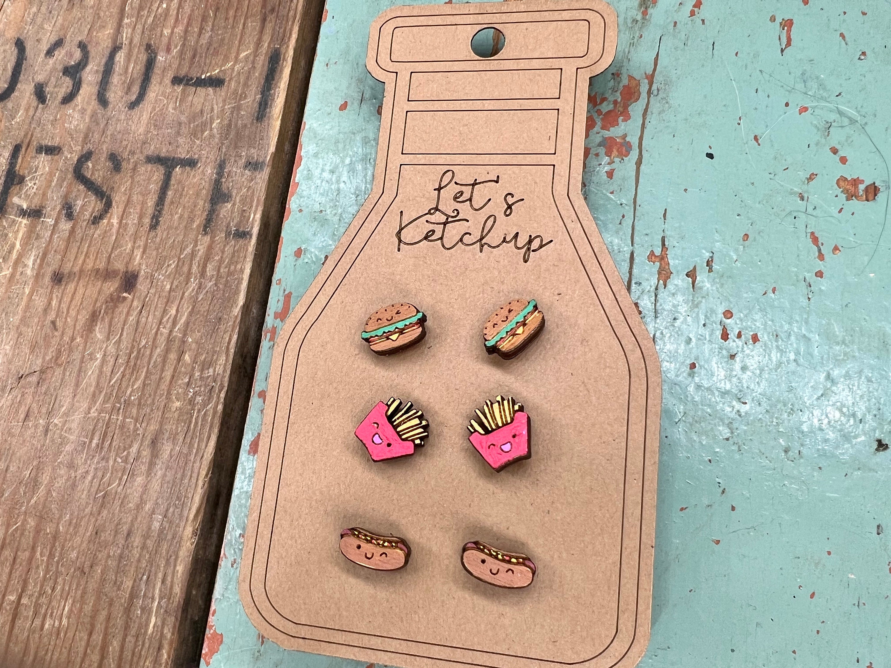 3 Ketchup Earrings With Earring Card SVG File for Laser Etsy