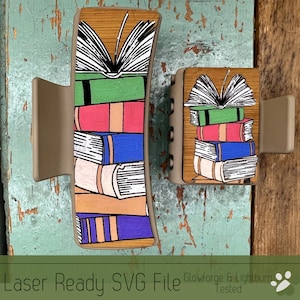 Book Stack Hair Clip SVG File for Laser Cutters, Large and Small Claw Hair Clip Design for Laser, Glowforge SVG File