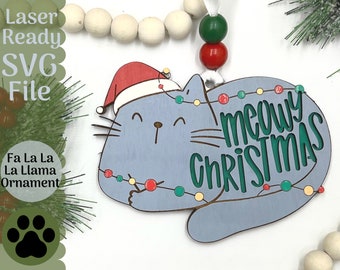 Meowy Christmas Cat Ornament SVG File for Laser Cutters, Glowforge Ready Ornament Santa Cat Christmas, Kid Ornament File, Laser Cut File SVG