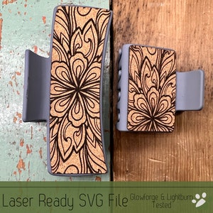 Floral Mandala Hair Clip SVG File for Laser Cutters, Large and Small Claw Hair Clip Design for Laser, Glowforge SVG File