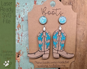 Boots Earring Set with Earring Card SVG File for Laser Cutters, Glowforge Ready Jewelry, Score Ready Cards, Laser Earring SVG