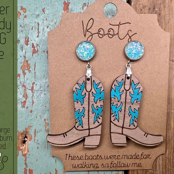 Boots Earring Set with Earring Card SVG File for Laser Cutters, Glowforge Ready Jewelry, Score Ready Cards, Laser Earring SVG