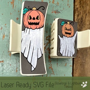 Jack O&#39; Lantern Ghost Hair Clip SVG File for Laser Cutters, Large and Small Claw Hair Clip Design for Laser, Glowforge SVG File