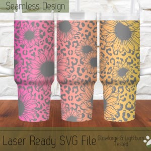 Envoltório de copo de leopardo de girassol 40oz SVG arquivo a laser, arquivo de gravação para copos de 40 oz Envoltório gravável, arquivo a laser rotativo Stanley Tumbler