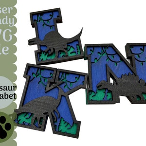 Dinosaur Alphabet SVG File for Laser Cutters, Glowforge 3 Layer Alphabet 26 letters, Kids SVG File, Fun and Creative Laser Cut File