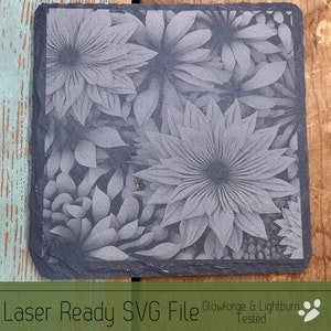Bloemen 3D-afbeelding Bloemen Geweldig voor Coaster Sets, 3D Illusion Image PNG Laser File, Laser Ready 3D Gravure