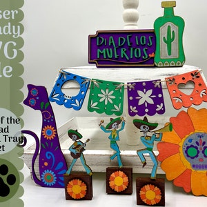 Day of the Dead Tiered Tray Set SVG Datei für Laser Cutters, Glowforge Spooky Scary Halloween Schild, Sugar Skull Laser Cut Projekt