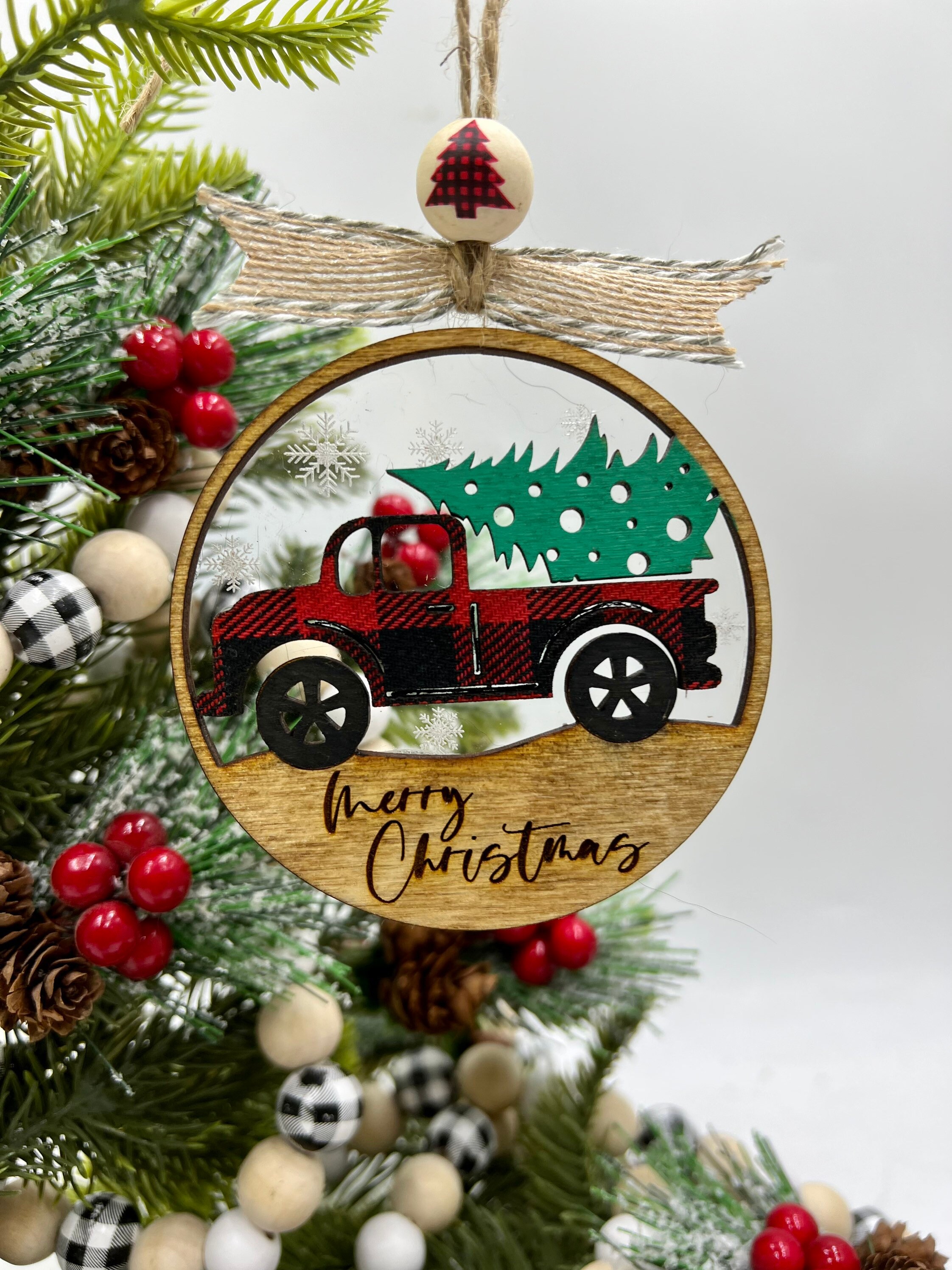 Merry Christmas Farm Truck Ornament SVG File for Laser - Etsy