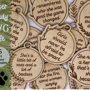 Keychain Bundle SVG file for Glowforge and Laser Cutters, Girl Power 15 Keychain SVG Files, Scrap Project Glowforge Idea Inspiring Keychains