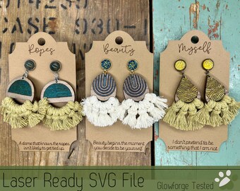 3 Macrame Earring Set Faux Inlay with Earring Cards SVG File for Laser Cutters, Glowforge Ready Jewelry, Score Ready Card for Display