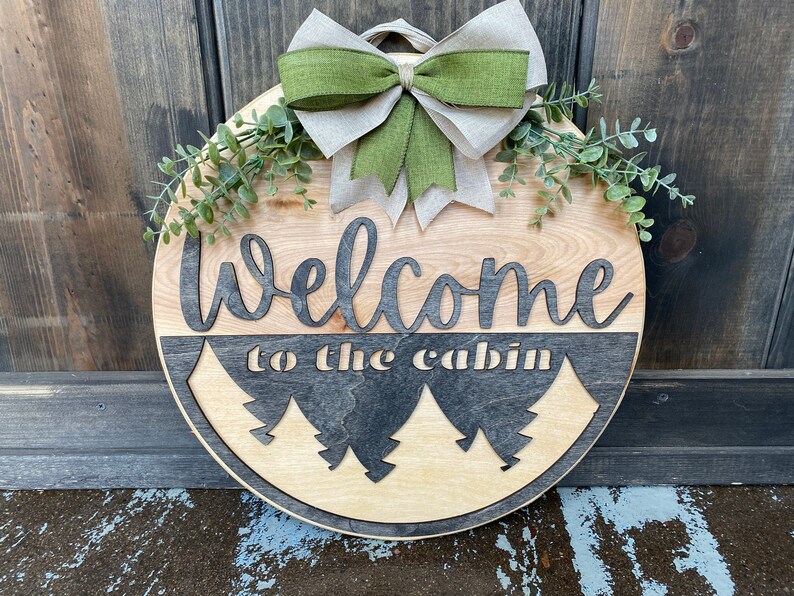 SVG File Welcome to the Cabin Door or Porch Sign, Cabin Woodland SVG File for Laser Cutters, Glowforge Project Idea, Door Hanger SVG File image 3