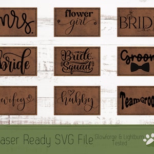 9 Hat Patch Wedding Design Bundle SVG File Laser, Engrave File for Premade Patches and Outlined to Cut Your Own Patch Designs for Laser