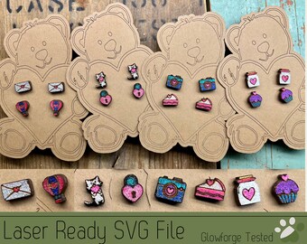 8 Valentine Stud Earring Sets with Earring Cards SVG File for Laser Cutters, Glowforge Ready Jewelry File, Includes Score Ready Cards