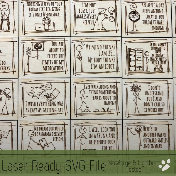 File SVG portachiavi/magnete Bundle per Glowforge e Laser Cutters, 24 Stick Man 2 magnete umorismo sarcastico o portachiavi file progetto di scarto divertente