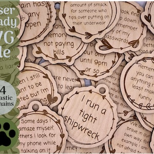 Keychain Bundle SVG file for Glowforge and Laser Cutters, 24 Sarcastic Humor Keychain SVG Files, Scrap Project Glowforge Idea Funny
