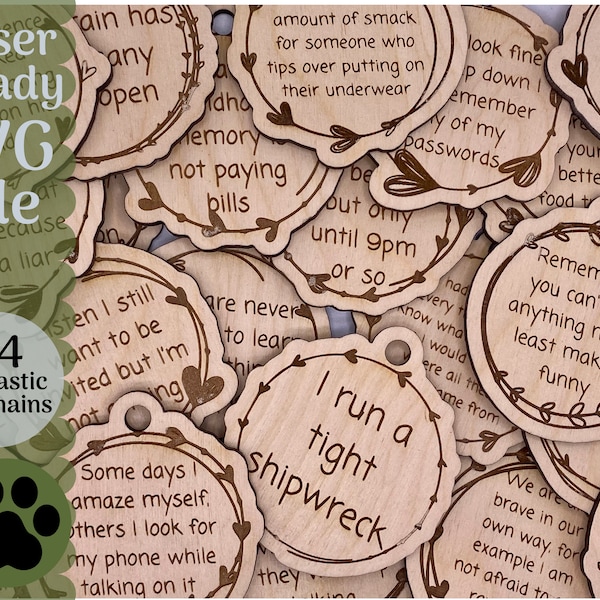 Keychain Bundle SVG file for Glowforge and Laser Cutters, 24 Sarcastic Humor Keychain SVG Files, Scrap Project Glowforge Idea Funny