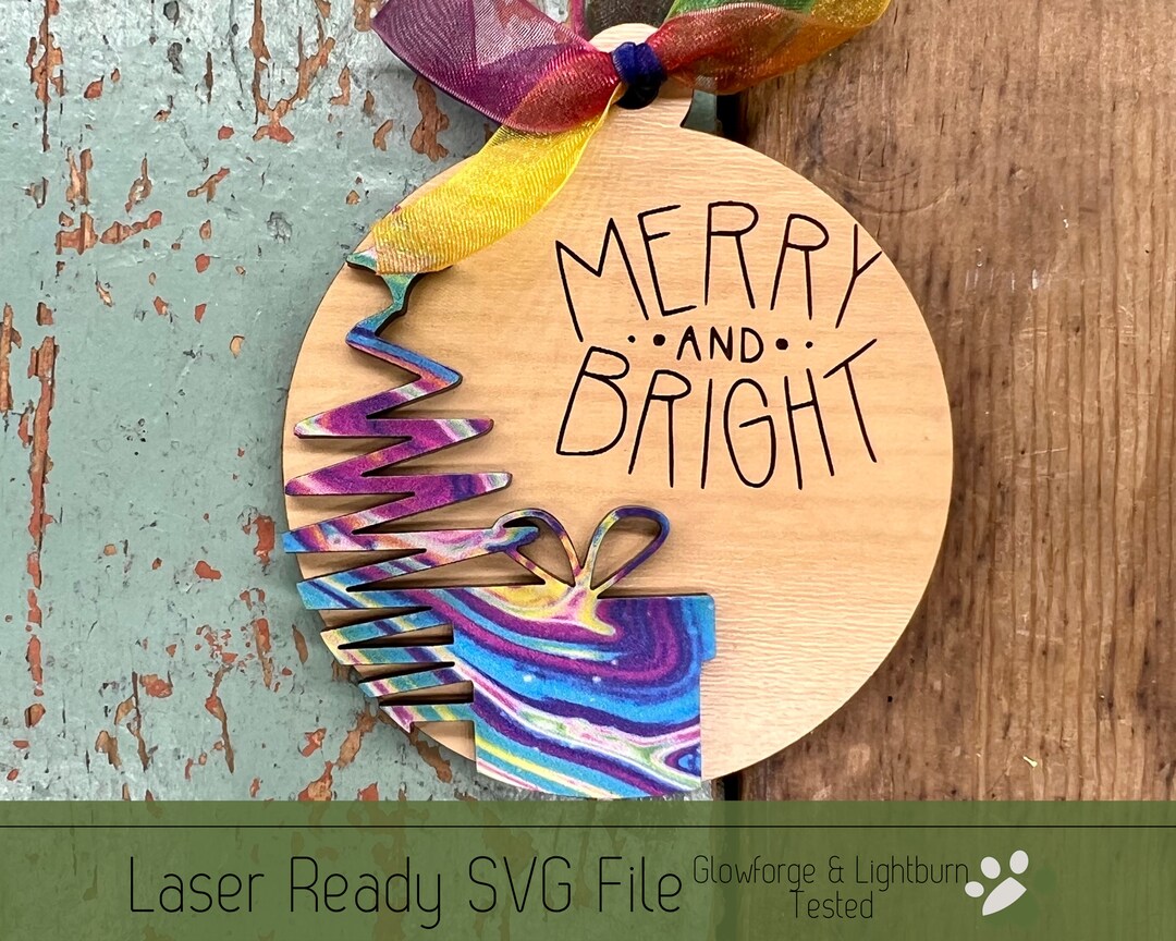 Merry and Bright Christmas Ornament SVG File for Laser Cutters ...