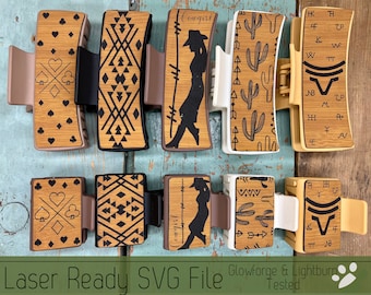 5 Western Print Hair Clip Bundle SVG File for Laser Cutters, Large and Small Claw Hair Clip Design for Laser, Glowforge SVG File