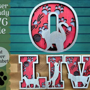 Cat Lover Alphabet SVG File for Laser Cutters, Glowforge 3 Layer Alphabet 26 letter, Fun and Creative Laser Cut Project