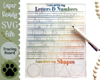 SVG File for Reusable Dry Erase Writing Board, Childs Name Tracing Board Glowforge Ready File, Laser Cut File, Learning Tools