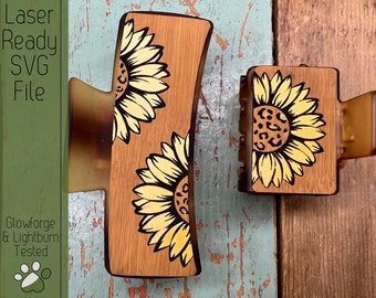 Sunflower Leopard Hair Clip SVG File for Laser Cutters, Large and Small Claw Hair Clip Design for Laser, Glowforge SVG File
