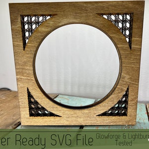 Interchangeable Round Sign Frame, Reversible Double Sided Frame, Rattan Frame for Circle Signs, Home Decor Laser File for Signs