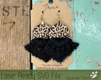 Macrame Earring Set Leopard with Earring Card SVG File for Laser Cutters, Glowforge Ready Jewelry, Score Ready Card for Display