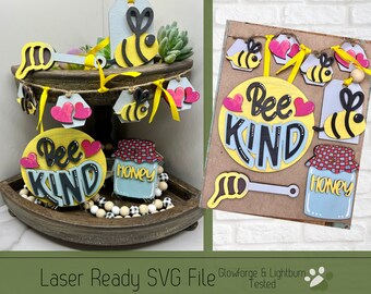 Bee Kind Tiered Tray Set SVG File, Easily Packaged Laser Cut File, SVG DIY Project Idea, Tiered Tray Home Decor, Honeybee Laser Files