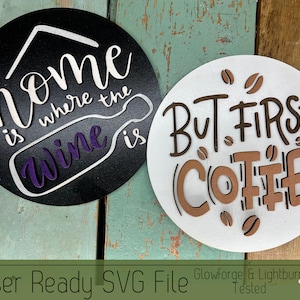 2 Round Sign Set, Coffee Wine Double Sided Sign Set, But First Coffee, Wine Home, Interchangeable Round Sign Inserts, Circle Signs