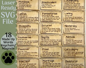 Keychain Magnet Bundle SVG file for Glowforge and Laser Cutters, 18 Funny Made Up Word Definition Keychain SVG Files Glowforge Project Idea