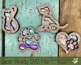 4 Furry Friends Shaped Car Vent Clip Diffuser Design Bundle SVG File, Includes Backer to Create Diffuser, Design for Laser Cutter, Glowforge