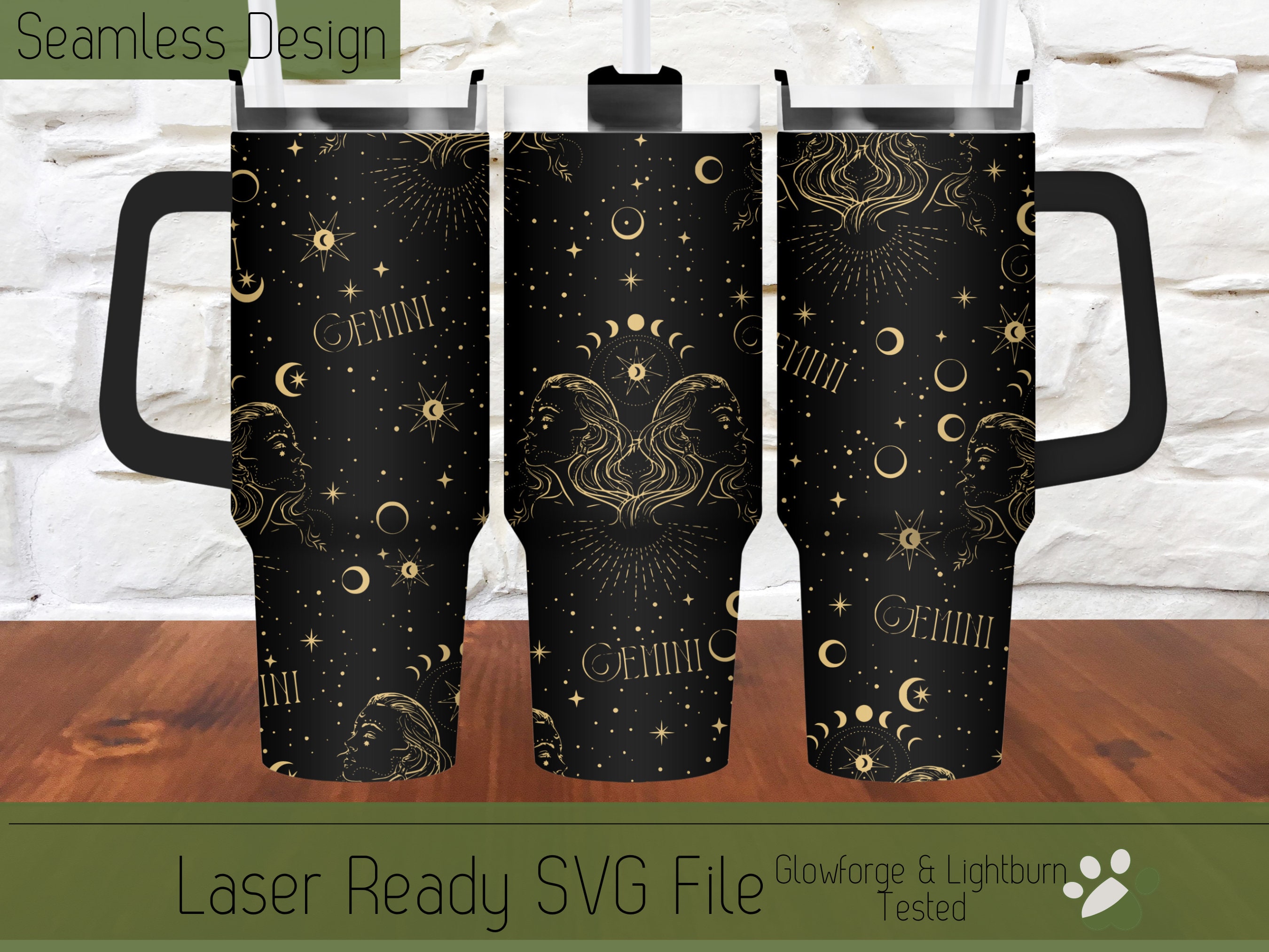 Gemini Zodiac Tumbler Wrap 40oz SVG File Laser, Engrave File for