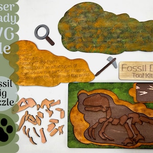 Dinosaur Dig Fossil Layered Puzzle SVG for Glowforge and Laser Cutters, Dino Bone Puzzle SVG Files, Kid Glowforge Projects, Laser Cut Ideas