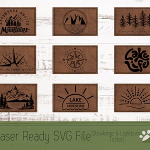 9 Hat Patch Outdoors Design Bundle SVG File Laser, Graveerbestand voor Premade Patches en geschetst om uw eigen Patch Designs te knippen