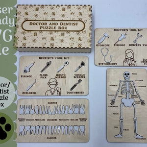 Plik SVG Puzzle Lekarz/Dentysta dla Glowforge i Laser Cutters, Pliki SVG Puzzle Kości i Zęby, Projekty Glowforge dla Dzieci, Pomysły na Cięcie Laserowe