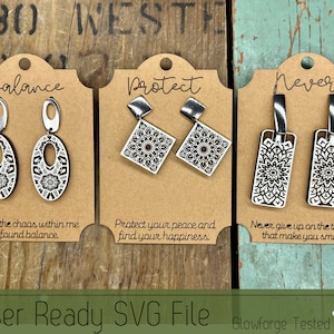 3 ensembles de boucles d'oreilles en forme de Mandala avec fichier SVG de cartes de boucle d'oreille pour les découpeurs laser, boucles d'oreilles uniques Glowforge Ready