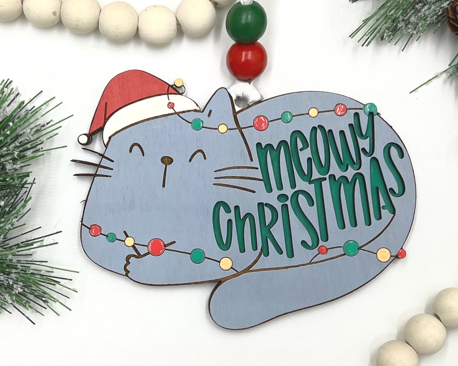 Meowy Christmas Cat Ornament SVG File for Laser Cutters, Glowforge ...