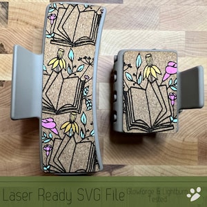 Floral Books Hair Clip SVG File for Laser Cutters, Large and Small Claw Hair Clip Design for Laser, Glowforge SVG File